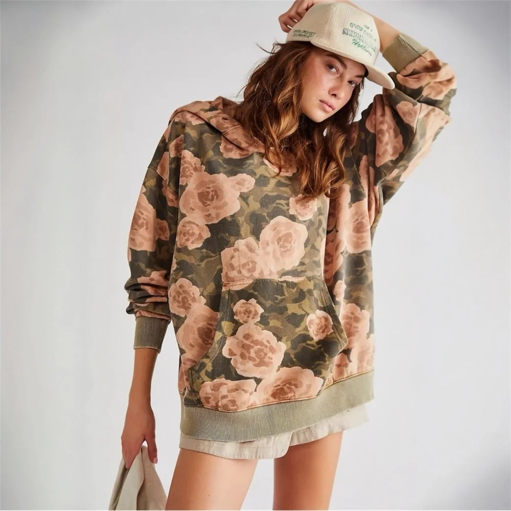 We The Free It’s A Vibe Oversized Relaxed Fit Hoodie In Green Moss Print Size XS - Picture 1 of 8